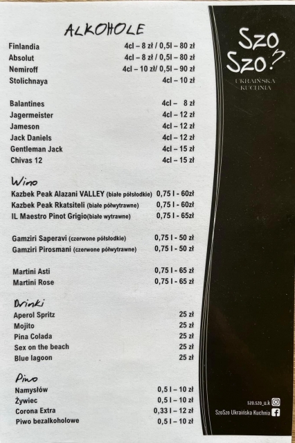 karta meny restauracja Namysłów